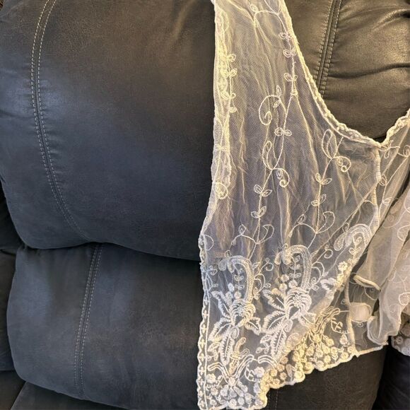 Nabee Cottagecore Sheer Lace Open Front Vest Boho Festival Top Romantic XL - Picture 3 of 14